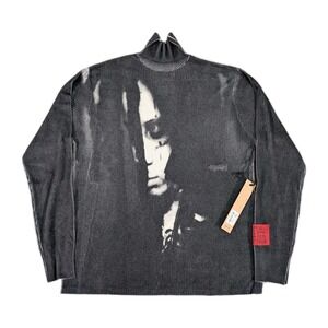 Ksubi Sweater Mens Small Black Gray‎ Tripe Knit Pullover Royalty Heroism Graphic